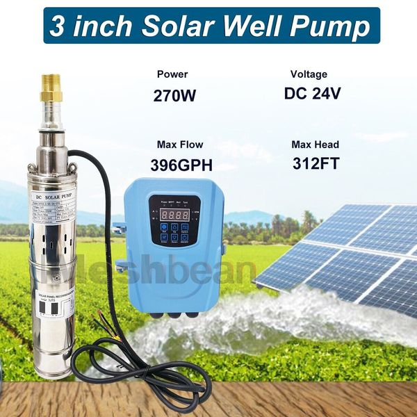 3" DC 24V Solar Pump Submersible Pump Bore 270W Deep Well Pump + MPPT Controller