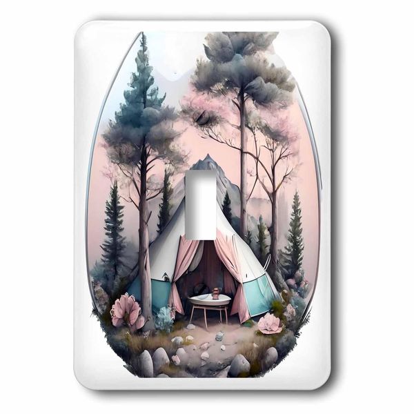 3dRose Tent Camping Scene Illustration - Light Switch Covers (lsp-383601-1)