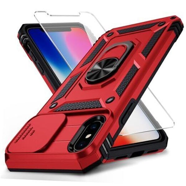 for iPhone Xs Max Case with Slide Lens Cover, HD Red ,Military Grade 2nd gen.