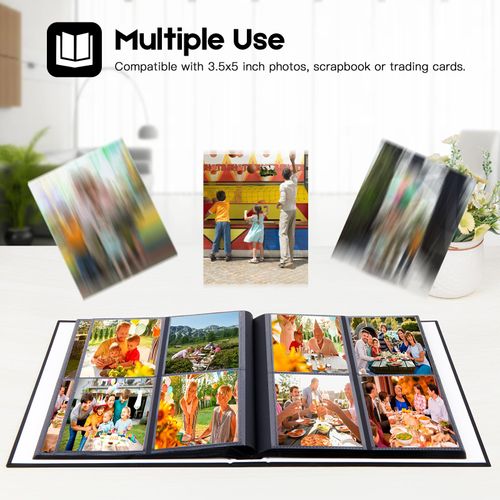3.5x5 Photo Album, Photo Album 3.5x5 Holds 256 Photos, Linen Cover 3x5 Photo Album Book with Front Window, 3 x 5 Photo Album for 3x5 3.5x5 Wedding Family Baby Anniversary Pictures, Cards (Black)
