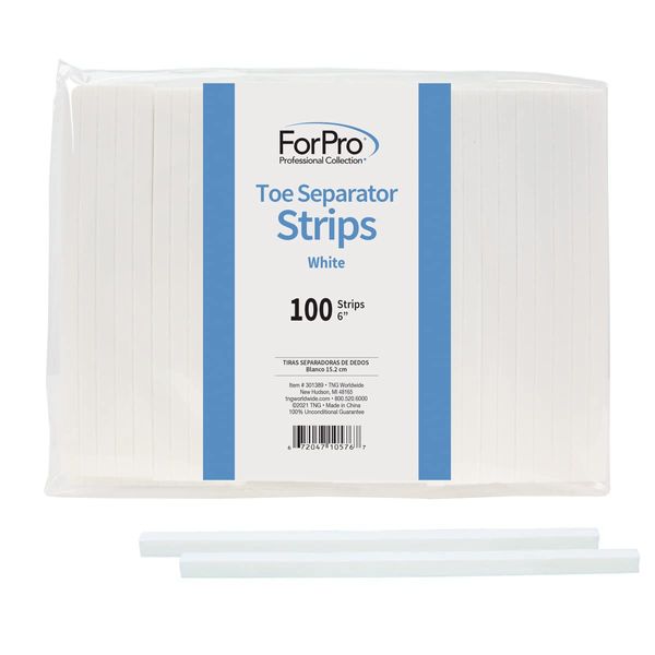 ForPro Toe Separator Strips, Individual Pedicure Toe Separators, 6” L, White, 100-Count