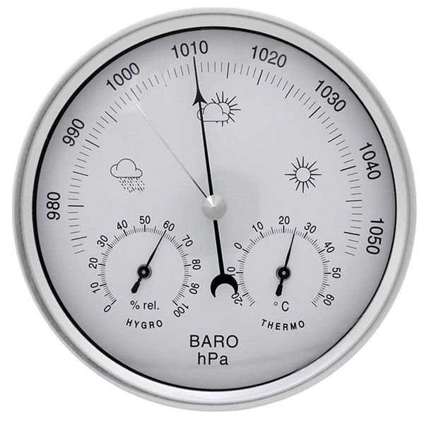 JAOK Analog Barometer with Thermometer Hygrometer, 3 in 1 Weather Station for Indoor and Outdoor,Sainless Steel Frame(Silver)