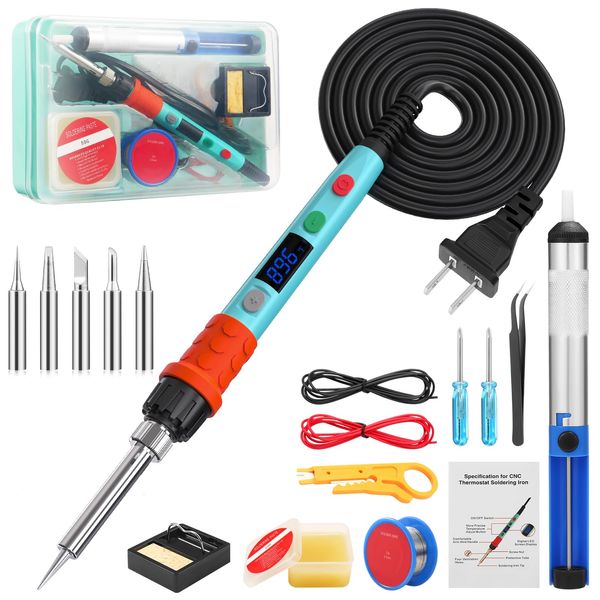 Soldering Iron Kit, 90W LED Digital Soldering Iron Soldering Gun kit with Ceramic Heater, 110-220V Adjustable Temperature Soldering Welding Iron Kit, Auto-sleep, Thermostatic Design