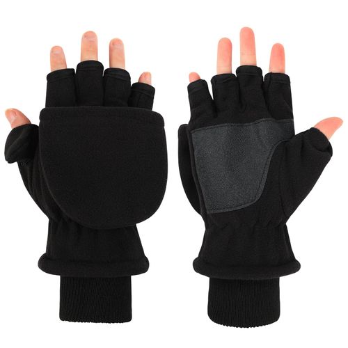CINECE Gloves, Cold Protection, 2-Way, Smartphone Compatible, Fingertips, Mittens, Thick, Anti-Slip, Windproof, Warm, Warm, Winter, Outdoor, Bicycle, Commute, School, Sports, Running, womens black