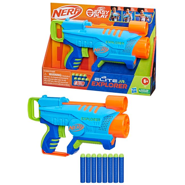 Nerf Elite JR. Explorer, Easy Operation Blaster, 8 Nerf Elite Darts, Blaster for Outdoor Games, Ages 6 and Up, F6367 Authentic