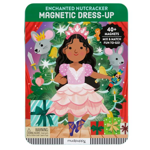 Mudpuppy Enchanted Nutcracker – Magnetic Dress Up Game with Illustrated Christmas Scenes Including 2 Ballerina Characters and Over 40 Mix and Match Magnets Perfect for Holiday Travel