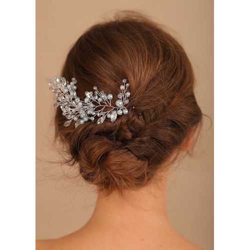 Deniferymakeup 3PCS Bride Wedding Green Hair Pins Silver Crystal Hair Clips Rhinestone Bridal Headpieces Crystal Hair Accessories for Women and Girls (Light Blue)