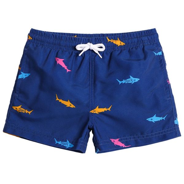 MaaMgic Kleine Jungen Badeshorts Schnelltrocknend Boardshorts mit Mesh-Futter Taschen und Verstellbarem Tunnelzug MEHRWEG, 3 - 4 Jahre alt, Navy Blau Hai