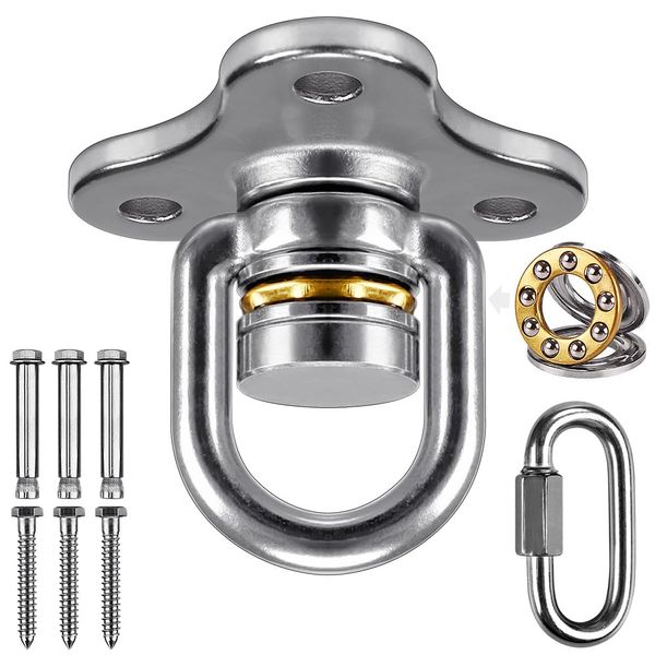 SELEWARE Heavy Duty Swing Hanger Bearing Swivel Hook, 360 Swivel Swing Hanger with Carabiner, Indoor Outdoor Swing Hardware for Tire Swing Kit Saucer Swing Playground Accessories Hammock Chair Swing