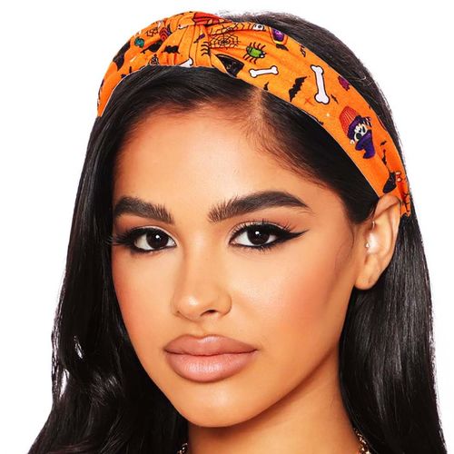 Sinalty Halloween Knot Print Halloween Headbands Ghost Bat Spider Web Pattern Hairband Velvet Hair Accessories for Women