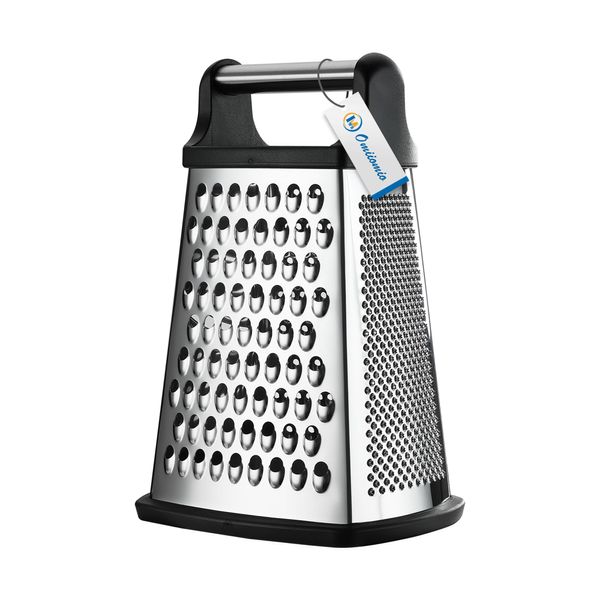 Professional Cheese Grater - Stainless Steel, XL Size, 4 Sides - Perfect Box Grater for Parmesan Cheese, Vegetables, Ginger - Dishwasher Safe - Black