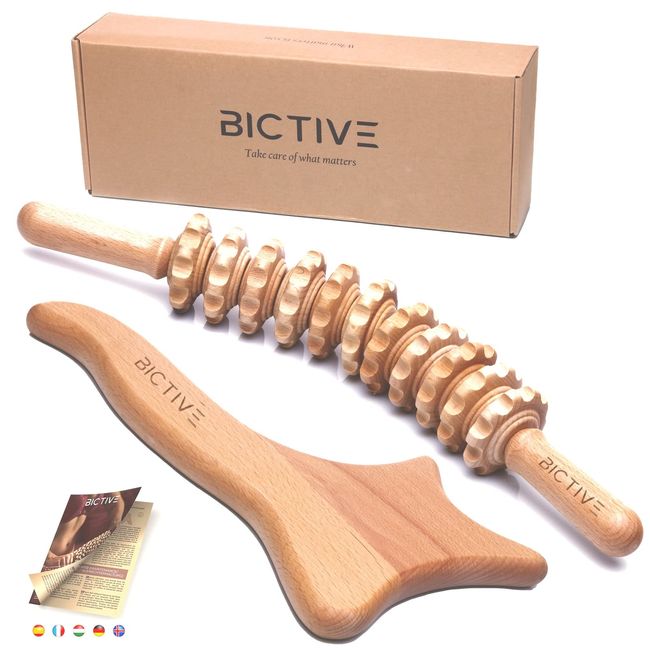 BICTIVE Set Anti Cellulite Massagegerät für Maderotherapie von Gebogene Roller und Lymphdrainage Gerät. Cellulite Roller, Celulitis Massagegerät, Massage Holz, Massageroller Cellulite