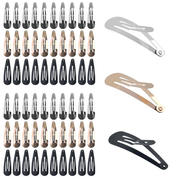 BATINO 60 Stück Snap Haarspangen Damen, Spangen Haare Haarspange Schwarz, 5cm Metall Snap Haarclips Haar Snap Clips Kinder Haarklammern für Damen Mädchen Herren (Gold, Silber, Schwarz)