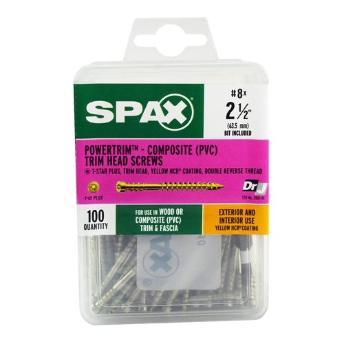 SPAX #8 x 2-1/2" Exterior/Interior Trim Head Wood Composite Screws Powertrim Torx T-Star Plus (100 EA) Bit Included Double Threaded Rust Resistant