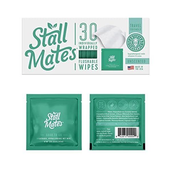 Stall Mates Wipes - individually wrapped Unscented Flushable wipes for travel