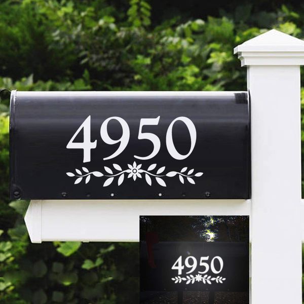 3" Reflective Mailbox Numbers Die Cut Decal Rustic Style Flowers House Number Address Sign Front Door Decal Vinyl Lettering Farmhouse Decor 4 set, White