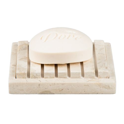 Creative Home Natural Champagne Marble SPA Collection Hand Soap Dish Bar Soap Tray Holder for Bathroom Countertop Kitchen Sink Organize, Beige, 4"" l x 5.2"" w x 1.2"" h