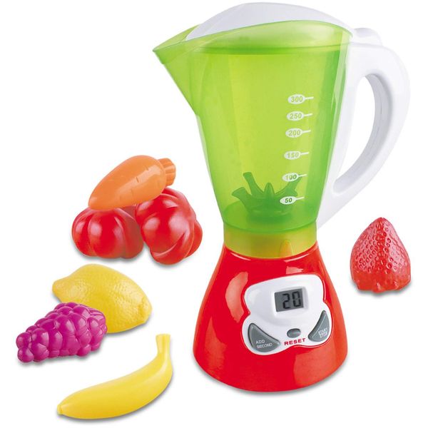 Junior Smoothie Maker Juicer Set - Electric Toy Mixer Juice Blender with Plastic Play Food, Kitchen Toys for Kids, Lights and Sounds for Imaginative Play