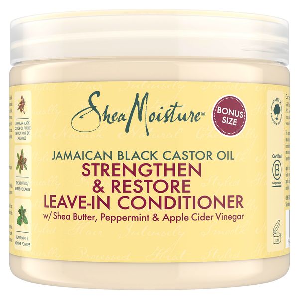 SHEA MOISTURE Jamaican Black Castor Oil Strengthen & Restore Leave-In Conditioner no silicones or sulphates for chemically processed, heat-styled or natural hair 431 ml