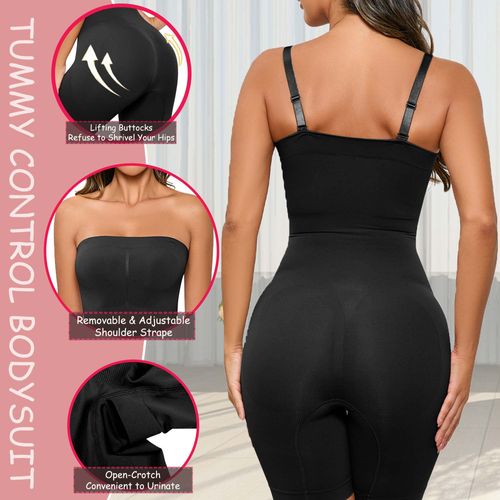 HOMETA Women's Shapewear Bodysuits Tummy Control Butt Lifter Body Shaper Strapless Seamless Mid Thigh Jumpsuit Tops