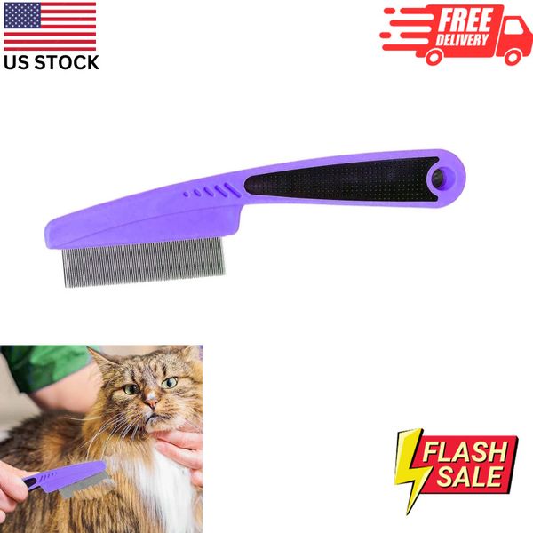 Flea and Tick Comb for Dogs & Cats with Rubber Handle Fine Tooth for Grooming