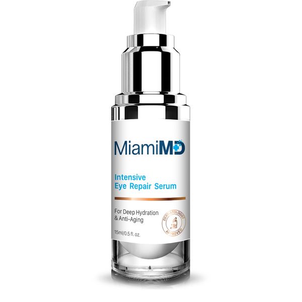 MiamiMD Intensive Eye Repair Serum Under Eye Treatment & Anti-Aging Cream For Crow’s Feet, Anti Wrinkle, Eye Bags - All Skin Types - Day & Night - Paraben Free, Cruelty Free, Fragrance Free - 15 ml