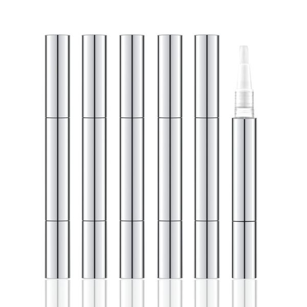 3ml Empty Nail Oil Pen with Brush, Twist Pen for Tooth Whitening, Gel Lip Gloss Container, Eyelash Growth Liquid Tube(Silver, 6PCS)