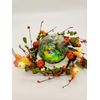 6" Orange/Green Primitive Pumpkin Berries Candle Rings Fall Decor CY094-6