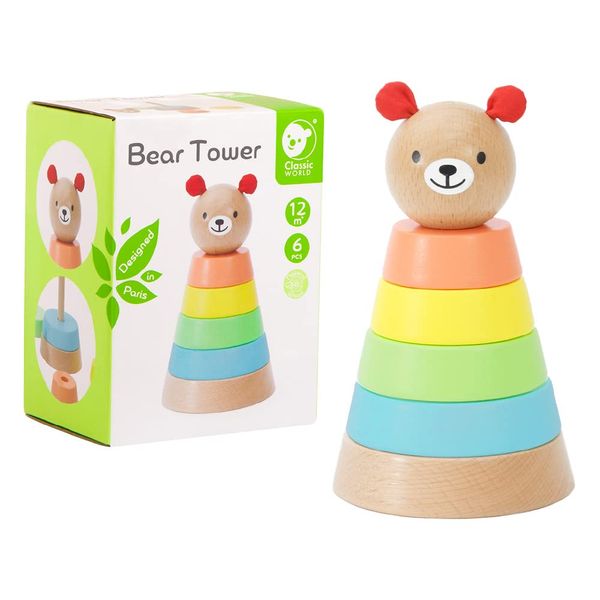 Classic World Bear Tower CL20100 Tsumiki Stacking Ring, Stacking Tower, Stacking Blocks, Baby 1 Year Old, Educational Toy, Baby Shower, Girls (CL20100)