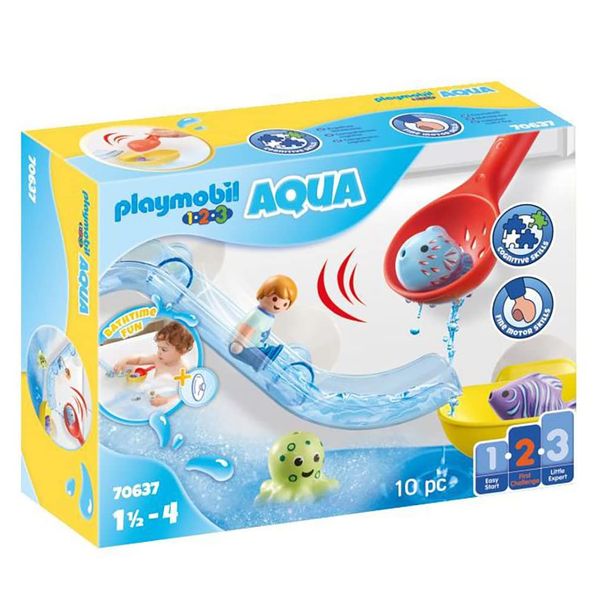 PLAYMOBIL 70637 1.2.3 AQUA Water Slide with Sea Animals, educational toy, indoor and outdoor water toy, exciting and fun water play, fun imaginative role play, playset suitable for children ages 1.5+