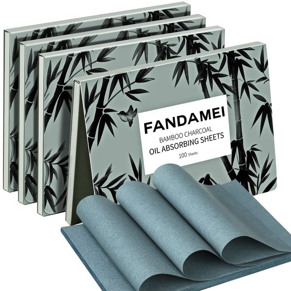 400 Counts Oil Blotting Sheets with Bamboo Charcoal, FANDAMEI Blotting Paper for Oily Skin, Oil Control Film, Oil Absorbing Sheets, Oil Absorbing Tissues, Bamboo Charcoal