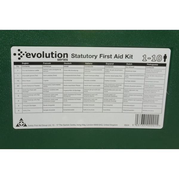 kenable Statutory Standard First Aid Kit & Contents Wall Mountable 1-10 [Standard 1-10]