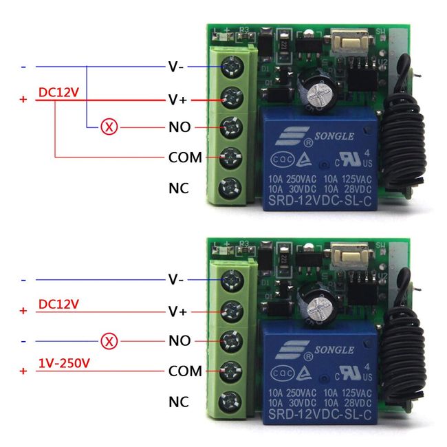 DC 12V 1 Channel Wireless Relay Remote Control Switch Receiver