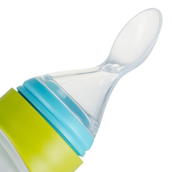 Itian® 90ml Silicone Squeeze Bottle Baby Food Dispensing Spoon The Bottle Squeeze Feeder with a Spoon Newborn Toddler Infant Food Supplement (Green)