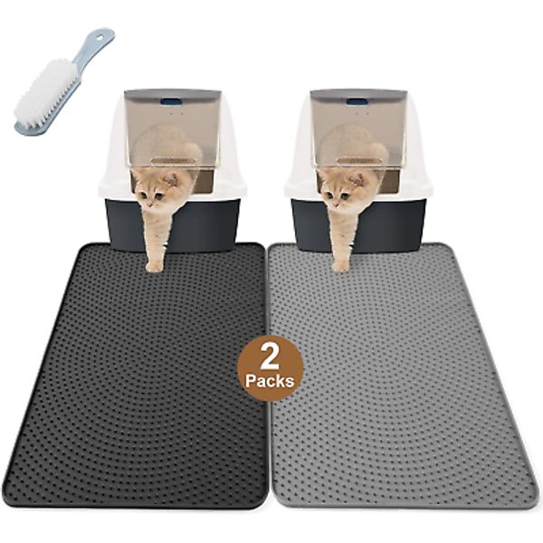 Odoland 2PCS Cat Litter Mat Litter Trapping Mat, Cat Litter Box Mat Scatter Pet