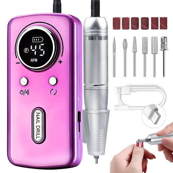 CozyZen Cordless Nail Drill Professional: 45000 RPM Rechargeable Electric Nail File Kit, Portable & Low Noise for Acrylic, Gel Nails, Manicure & Pedicure - Salon & Home Use