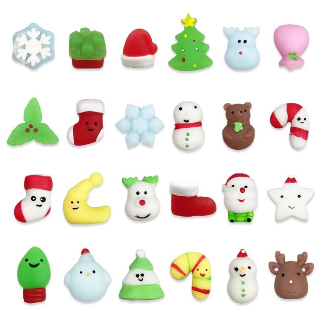 Jofan 24 PCS Christmas Mochi Squishy Toys Christmas Toys Squishies for Kids Girls Boys Toddlers Christmas Party Favors Stocking Stuffers Gifts