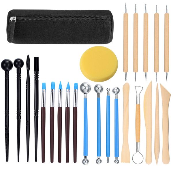 Polymer Clay Tools, 25 Pcs Clay Sculpting Tools, Ball Stylus Dotting Tools, Modeling Clay Tools Set, Ceramic Tools, Pottery Carving Tool with a Storage Bag for Engraving, Embossing, Shaping