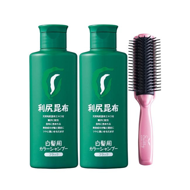 Rishiri Color Shampoo (Black) 6.8 fl oz (200 ml) Set of 2 + Mineral Ion Brush