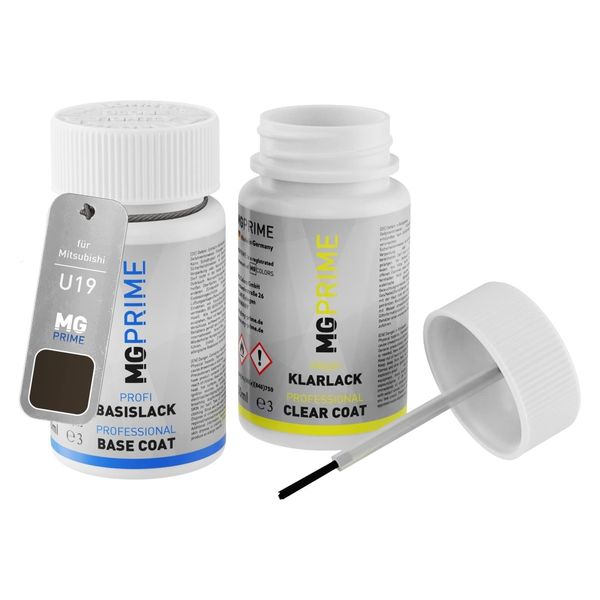 MG PRIME Autolack Lackstift Set für Mitsubishi U19 Eiger Grey Metallic/Mineral Grau Metallic Basislack Klarlack je 50ml
