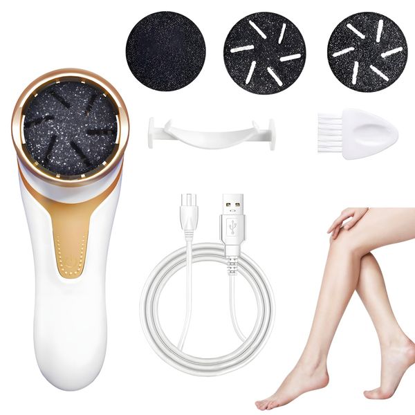 Electric Callus Remover for Feet, Rechargeable Foot File with 3 Grinding Heads, Waterproof Pedicure Tool for Smooth, Soft Feet, Portable and Powerful, Ideal for Removing Dead Skin and Cracked Heels