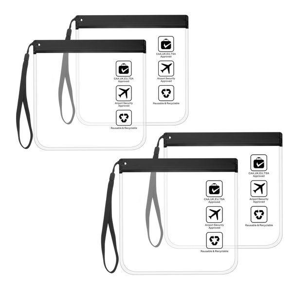 Zip Beutel Flugzeug Kulturbeutel,4 Stück Flugzeug Flüssigkeiten Beutel 20x20 cm TSA Zugelassener 1 Liter Wasserdicht Und Auslaufsicher Reise Kosmetiktasche Waschtasche für Damen & Herren