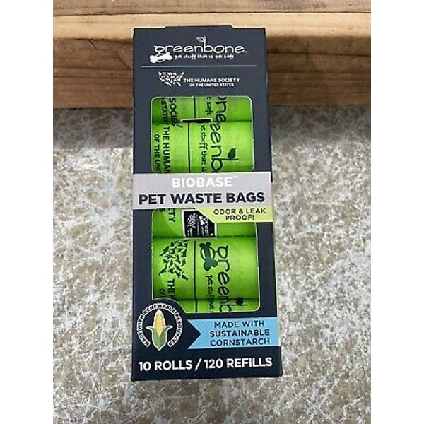 GREENBONE BIO BASE PET Waste Bags/ 10 Rolls/120 Refills Sustainable Cornstarch