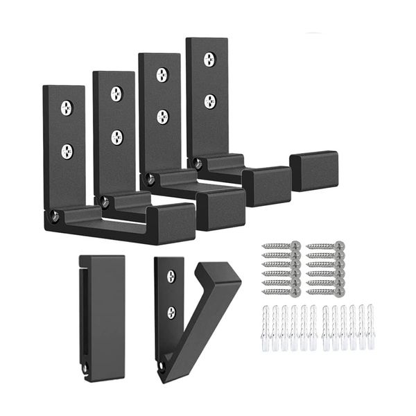 Wall Hooks, Six Wall Hooks, Folding Hooks, Bath, Kitchen, Garage, Coat Hanger, Wall Mount, Cross Hanger with 12 Screws (Black)