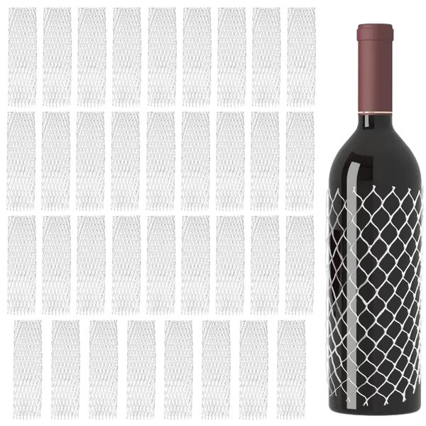 MEMOFYND 35 Pcs Wine Bottle Protection Nets, Anti Dent, Anti Scratch, Wine Bottle Net Cover, Elastic Protection Nets, Wine Bottle Shipping Protection, Wine Bottle Shock Protection Packing Nets.