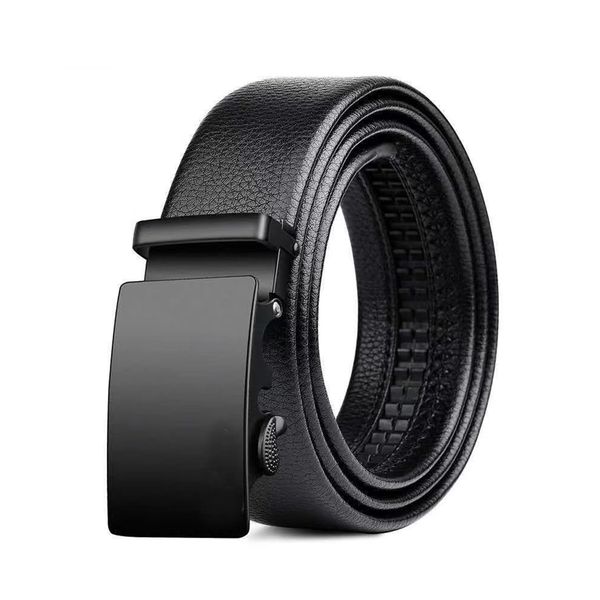 THYEGN Men's Belt, Business, Leather Bell, No Holes, Auto-Lock Belt, Easy to Use, Large Size, Durable, Adjustable Size, Stepless Adjustment, Casual Belt, Suit, 47.2 inches (120 cm), Black