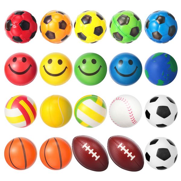 20 Pieces Mini Stress Balls Soft Foam Sports Balls Bouncy Fidget Balls for Adults and Teens Carnival Prizes, Stress Relief, Birthday Gifts, Party Favors, 9 Styles