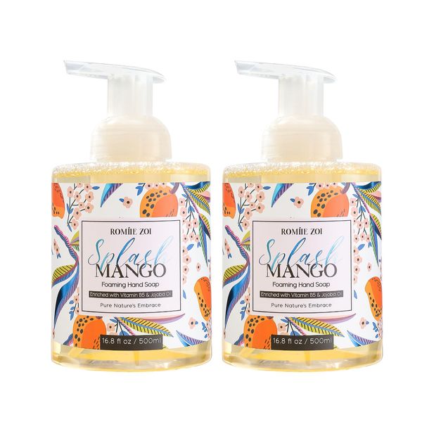 ROMIIE ZOI Foaming Hand Soap with Gift Box- Splash Mango - Biodegradable Formula Moisture & Revitalize - 500ml/ 16.8oz(Pack of 2)