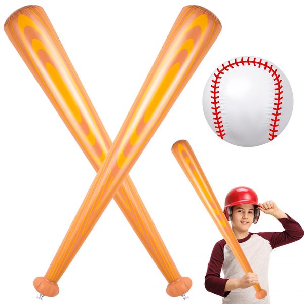 Inflatable Baseball Bat and Ball, 3Pcs Baseball Beach Ball Set Including 2Pcs 40 Inch Inflatable Bat and 1Pcs Baseball Beach Ball for Baseball Party Sports Game