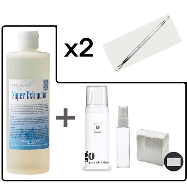 [US Imported] Super X Lotion 350ml + Weak acidic cleanser + Empty bottle + Cotton pads (about 400 sheets) Beaute Christie Super Extractor Sebum Softener Blackhead Whitehead Sebum Care Sebum Melting Product